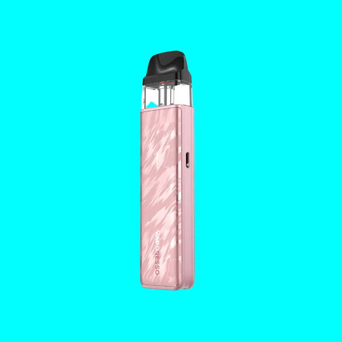 Pink and black vape device on a white background