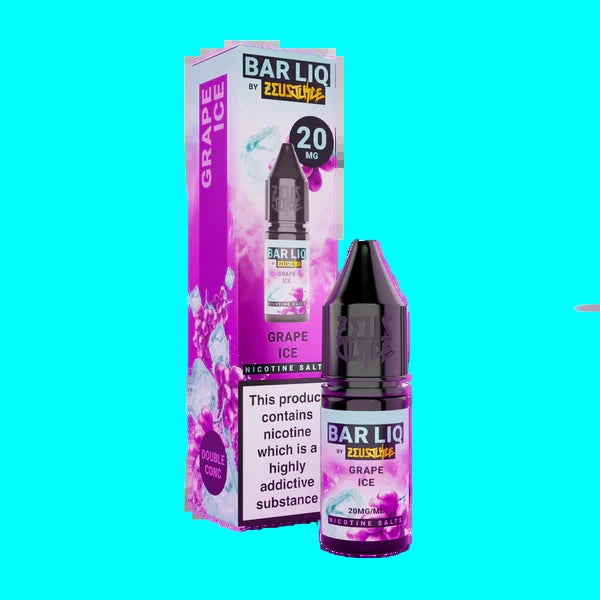 Bar Liq by Elusivape grape ice e-liquid bottle and packaging on a white background